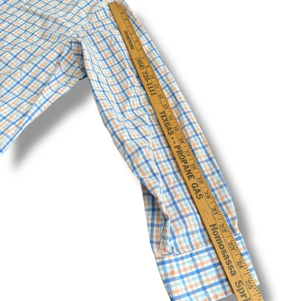 Mason James Mens XXL Plaid Button Down Long Sleeve Stretch‎ Shirt Orange Blue
